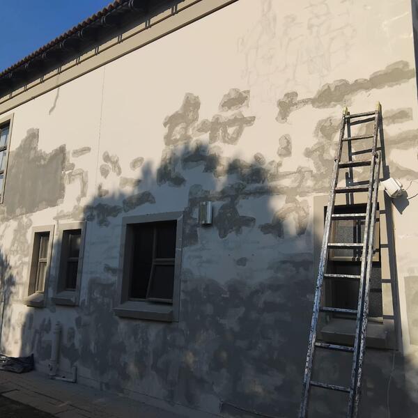 Family Home & Boundary Wall Repaint - Rear wall patched and primed